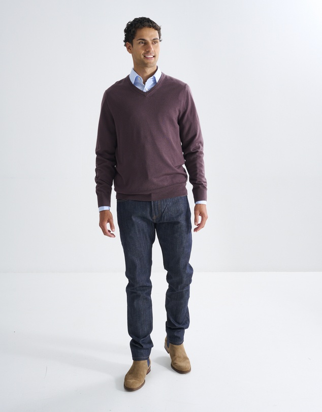 3 Wise Men - 3 Wise Men Fisher V Neck Merino Knit - Merlot