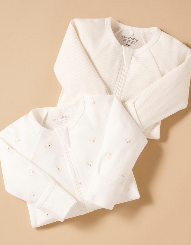 Purebaby - 2 Pack Zip Growsuit-Babies