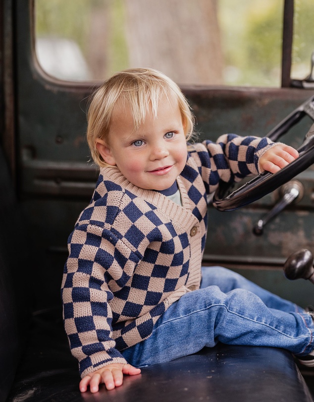 Fox & Finch - Wild Side Check Knitted Cardigan 3-7 Yrs