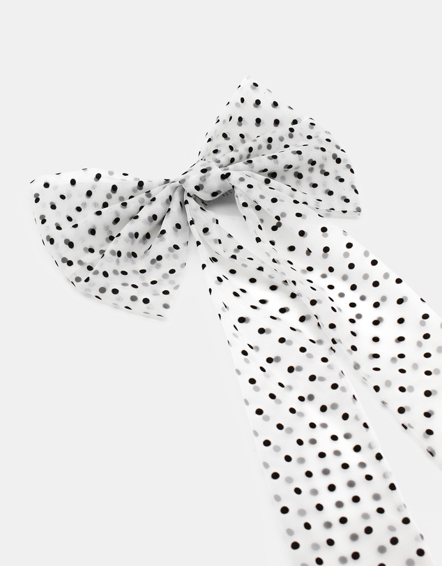 Morgan & Taylor - Charlie Large Racewear Bow in White with Black Polka Dots
