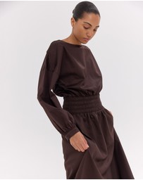 Cloth & Co. - The Shirred Billow Sleeve Dress | Brazil Nut