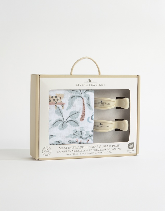 Living Textiles - Organic Muslin Swaddle & Peg Set - Wild Safari