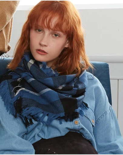 Ozwear Connection Uggs - Ugg Fringed Check Wool Scarf Blue and Check