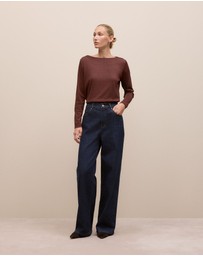 Trenery - Metallic Boat Neck Long Sleeve T-shirt in Espresso