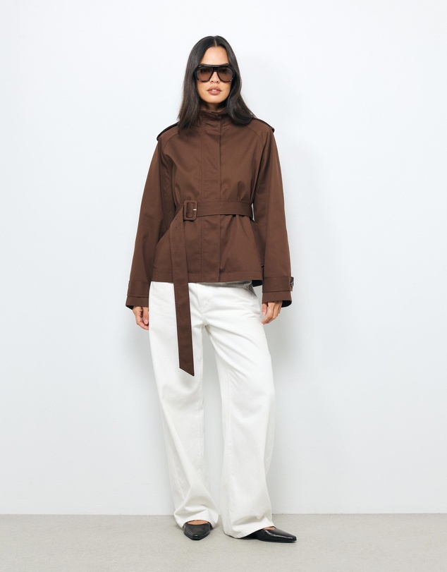 AERE - Sadie Funnel Neck Crop Trench Coat