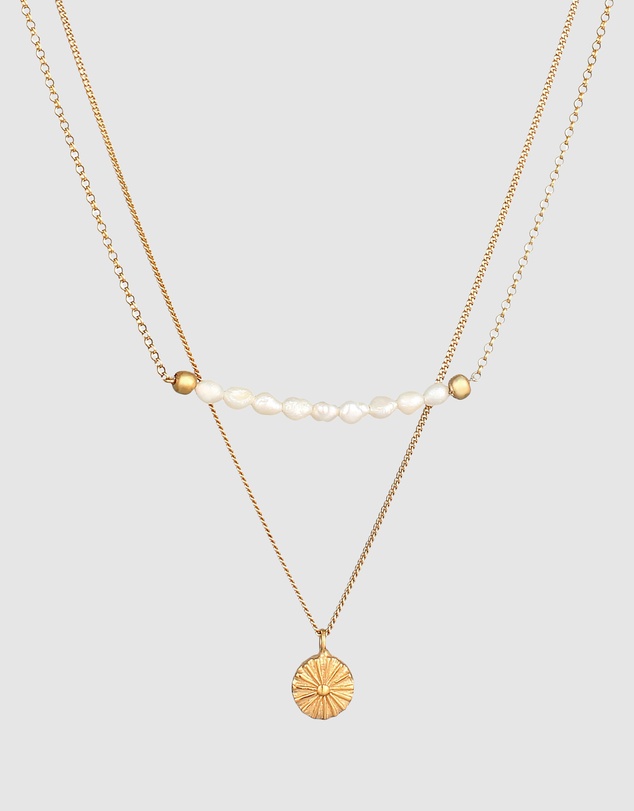 Elli Jewelry - Sun Pearl Layered Necklace in Gold-Plated 925 Silver