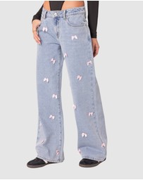 EDIKTED - Lucille Low Rise Satin Bow Jeans