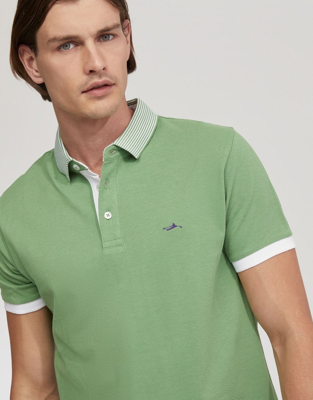 Oxford - Dylan Striped Collar Pique Polo