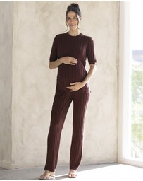 Angel Maternity - Sherry Wide Rib Maternity Lounge Pant in Chocolate Truffle