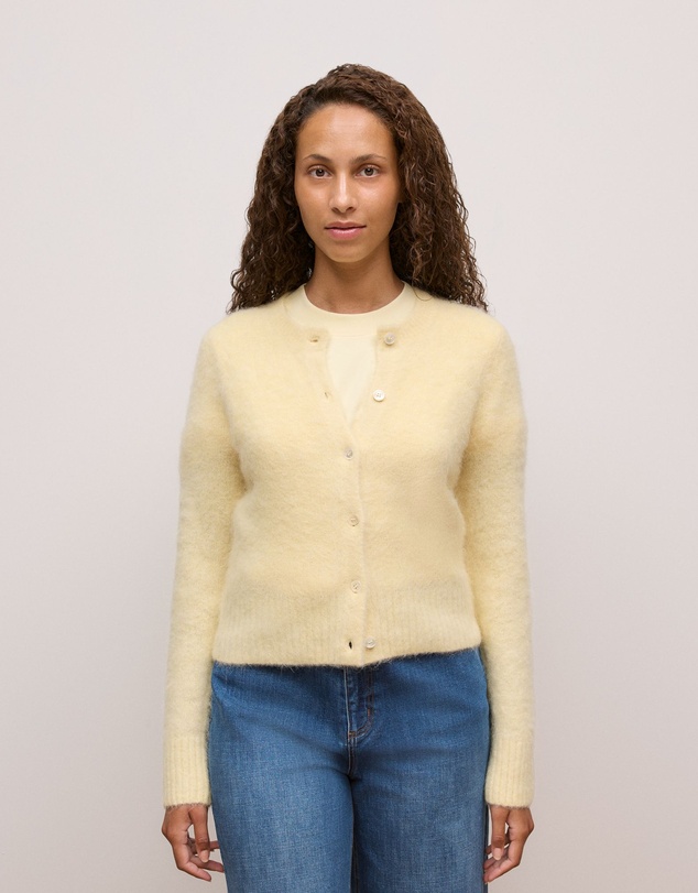 Trenery - Brushed Alpaca Button Through Cardigan in Winter Butter