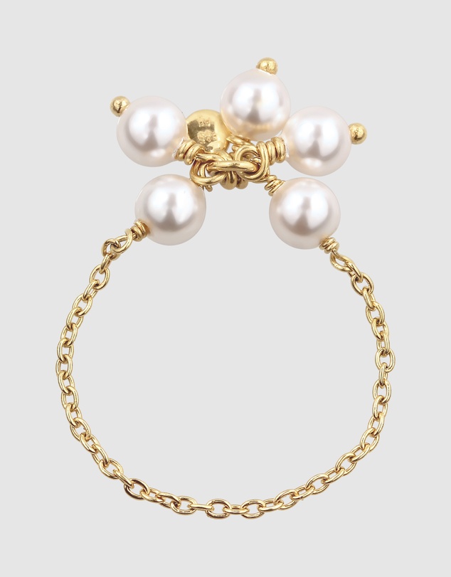 Elli Jewelry - Ring Pearl Flower Everyday 925 Sterling Silver Gold-Plated