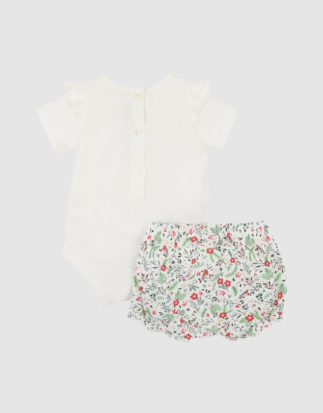 Bebe by Minihaha - Christmas Festive Red Robin Bodysuit and Shorts Set - Babies