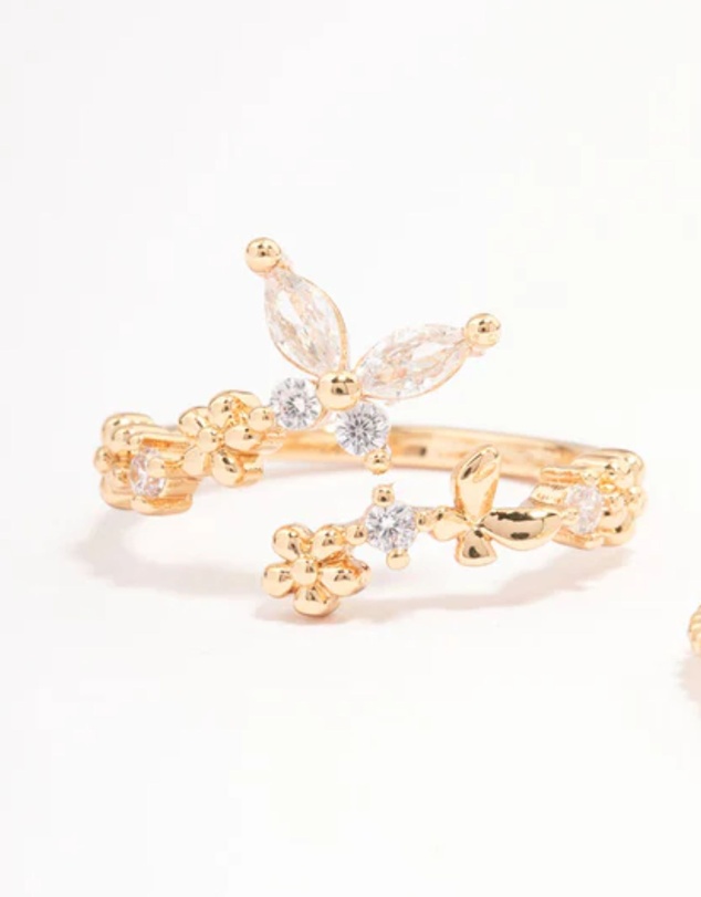 Lovisa - Gold Plated Floral Stone Ring Pack