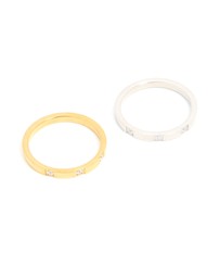 Lovisa - Waterproof Mixed Stainless Steel Cubic Zirconia Rings 2-Pack