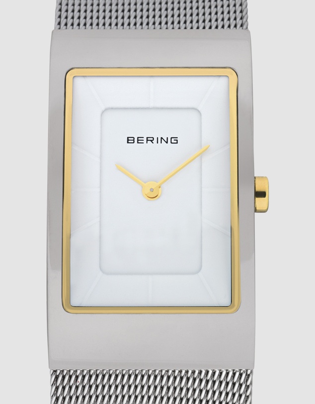 Bering - Bering Classic 38mm Polished White Dial Silver Stainless Steel Mesh Strap Watch