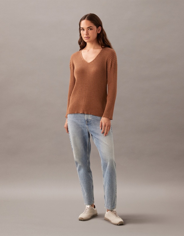 Calvin Klein - Rib V-Neck Long Sleeve Top