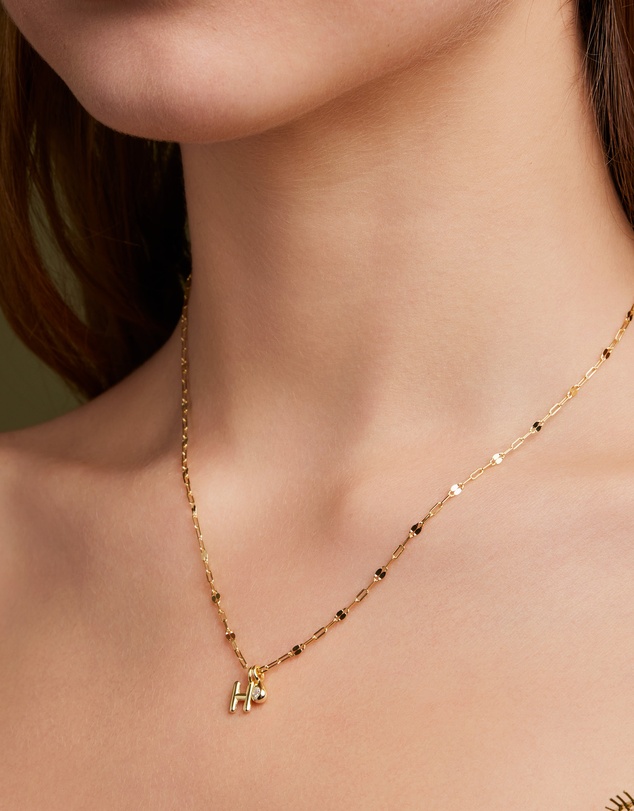 Zoe Olivia - 14K Gold Vermeil Imprint Initial H Cubic Zirconia Necklace