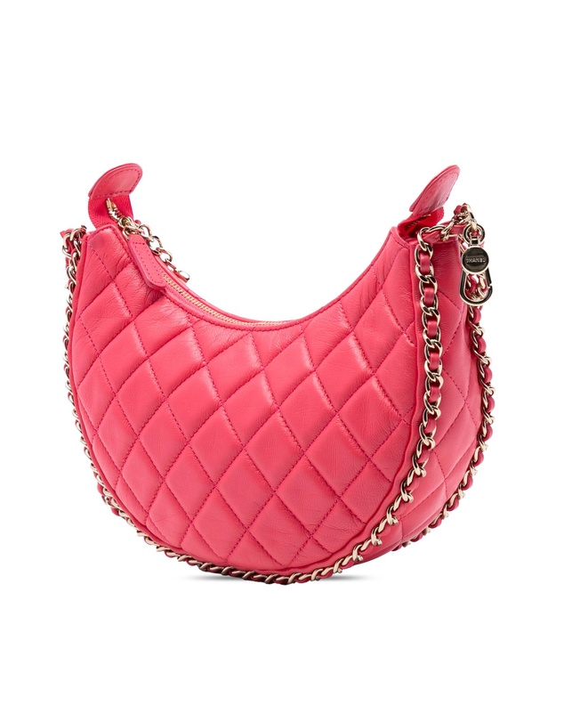 Pre-Loved by Azura Reborn - Pre-Loved Small Quilted Lambskin Chain Around Hook Hobo Bag