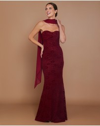 Six Stories - Velvet Lace Corset Bandeau Maxi Dress with Neck Scarf