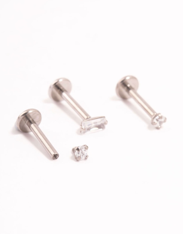 Lovisa - Titanium Baguette Cubic Zirconia Flat Backs 3-Pack