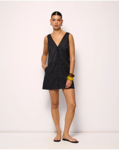 AERE - Tali Lace Trim Linen Shift Dress