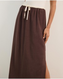 Atmos&Here - Jade Linen Blend Contrast Midi Skirt
