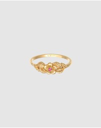 Elli Jewelry - Ring Flower Floral with Synthetic Ruby in 925 Sterling Silver Gold Plated