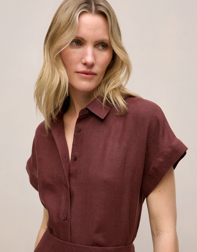 Trenery - Delave Linen Cap Sleeve Shirt in Espresso