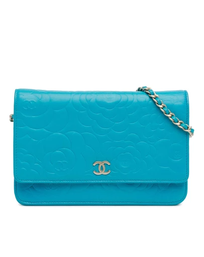 Pre-Loved by Azura Reborn - Pre-Loved Chanel Camelia Crossbody Wallet Turquoise