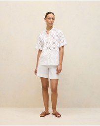 Trenery - Cotton Geo Cutwork Short Sleeve Shirt in White