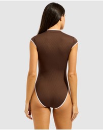 Seafolly - Beach Bound Cap Sleeve Zip Front One Piece Swimsuit