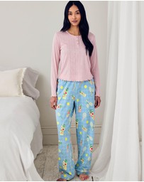 Chelsea Peers - Organic Cotton Tennis Net Cocktail Pointelle Henley Long Pyjama Set