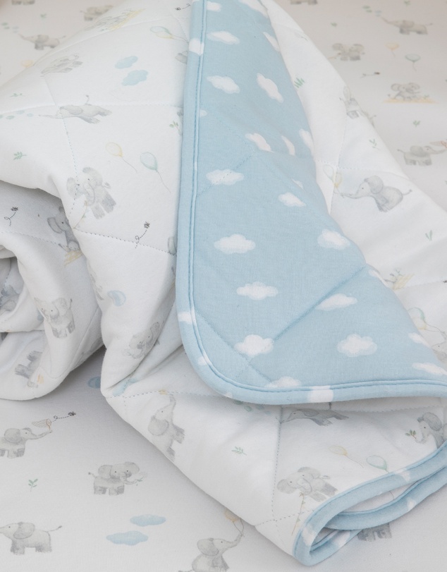 Living Textiles - Reversible Quilted Cot Comforter - Elephant Playtime