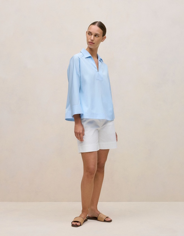 Trenery - Fine Poplin Popover Shirt in Blue Marble