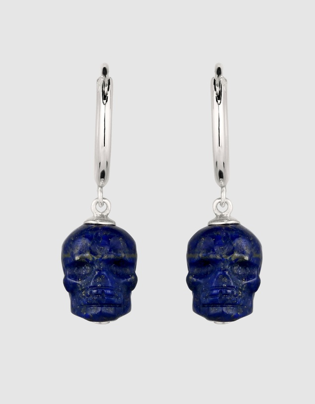 Kuzzoi - ICONIC EXCLUSIVE - Lapis Lazuli Skull Hoop Earrings in 925 Silver