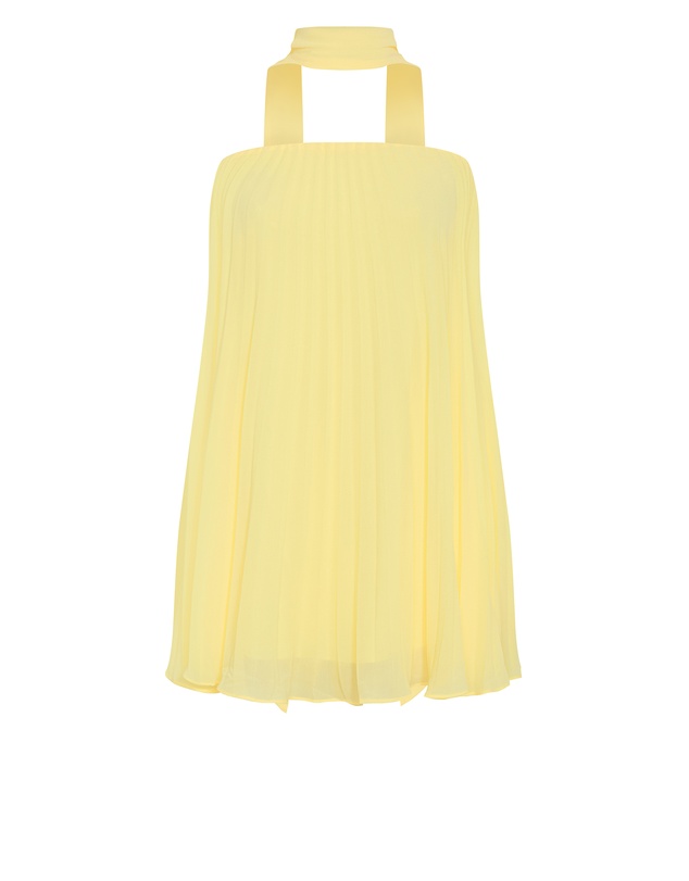 City Chic - Aida Strapless Pleat Mini Dress - lemon zest
