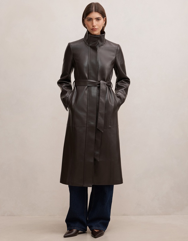 Forever New - Bonnie Vegan Leather Funnel Trench Coat