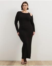 Atmos&Here Curvy - Liv Long Sleeve Rib Knit Midi Dress With Hardware Detail