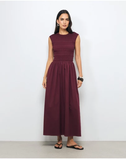 AERE - Esme Shirred Cotton Midi Dress