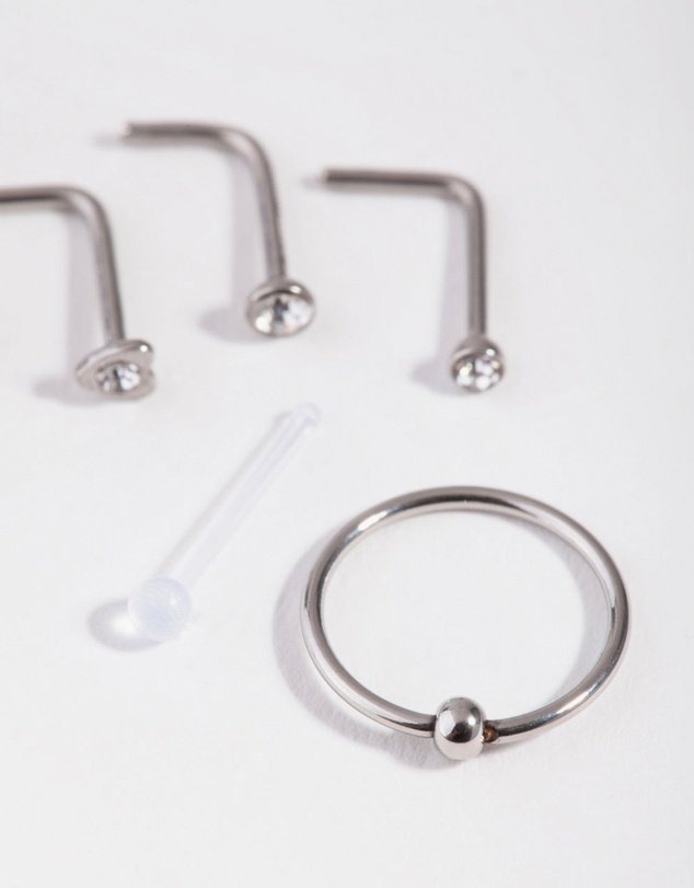 Lovisa - Silver Mixed Diamante Nose Stud 6-Pack