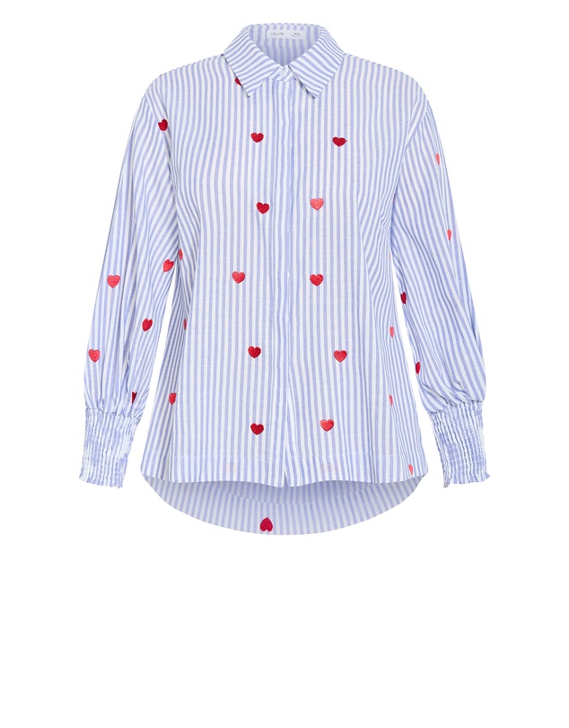 City Chic - Stripe Heart Print Cotton Shirt