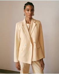 Trenery - Linen Cotton Herringbone Double Breasted Blazer in Butter