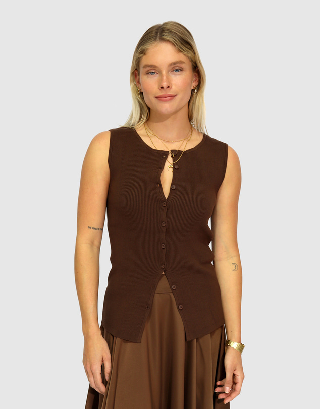 Belle & Bloom - Close To You Ribbed Button Up Sleeveless Vest