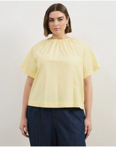 Atmos&Here Curvy - Tirsa Cotton Gathered SS Top