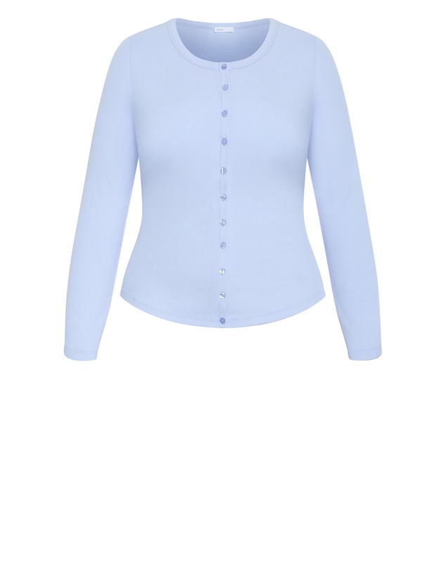 City Chic - Plus size Button Through Knit Top - soft blue
