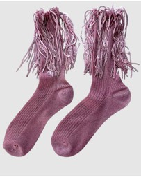 High Heel Jungle - Stevie Metallic Lurex Socks With Glitter Fringe