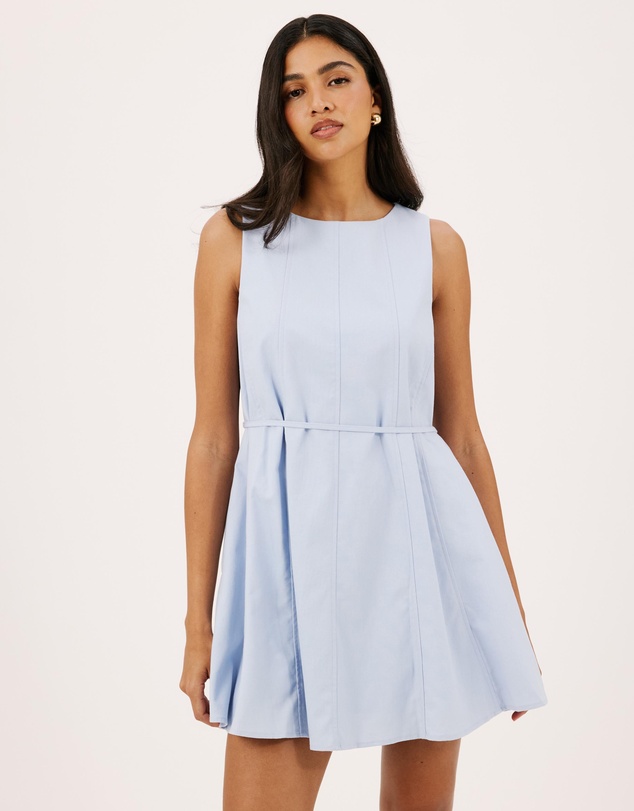 Atmos&Here - Willow Linen Blend A-Line Mini Dress with Top Stitching Detail