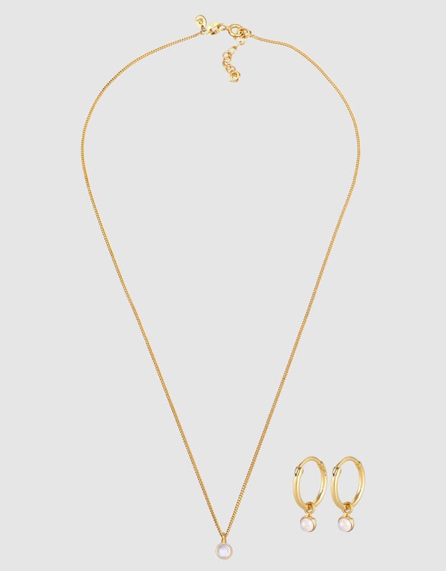 Elli Jewelry - Jewelry Set Moonstone Circle 925 Sterling Silver Gold-Plated