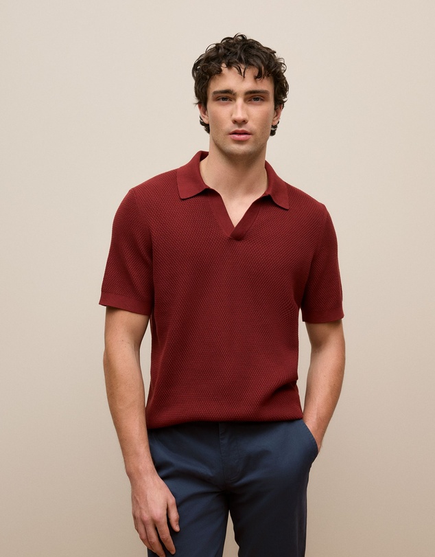 Trenery - Cotton Texture Stitch Polo in Auburn