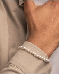 Dower & Hall - Men's White Pearl Bracelet In Sterling Silver
